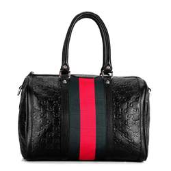 1:1 Gucci 247205 Vintage Web Medium Boston Bags-Black Guccissima Leather